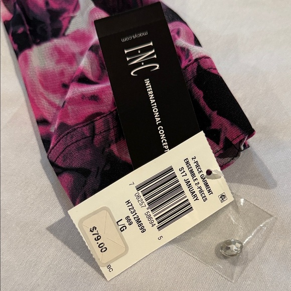 INC International Concepts Blouse & Camisole Floral Sheer Pink Black Women's SzL - Picture 11 of 15